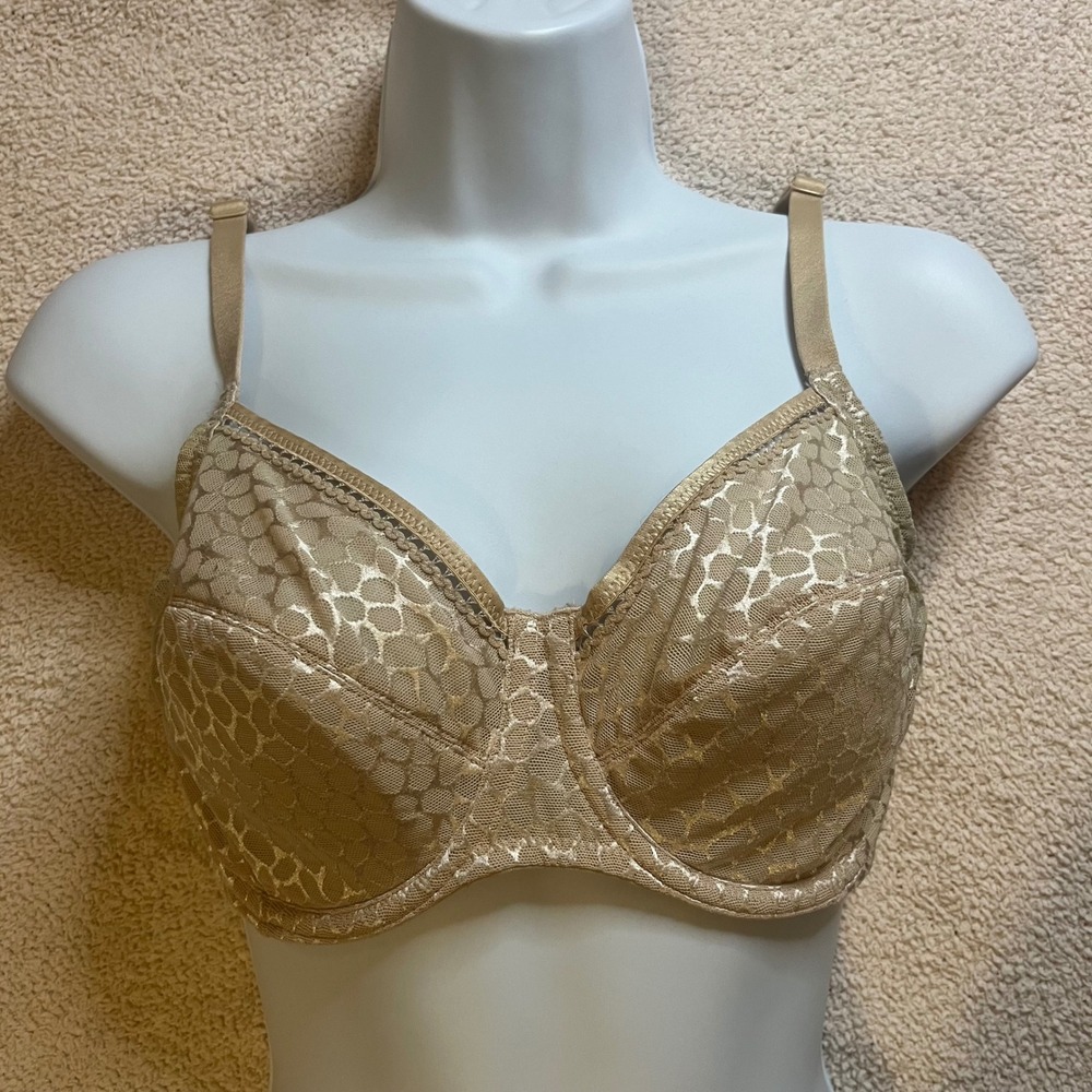 Wacoal Lace Underwire Bra Womens 38C Tan Animal Print Mesh Unlined Everyday Chic